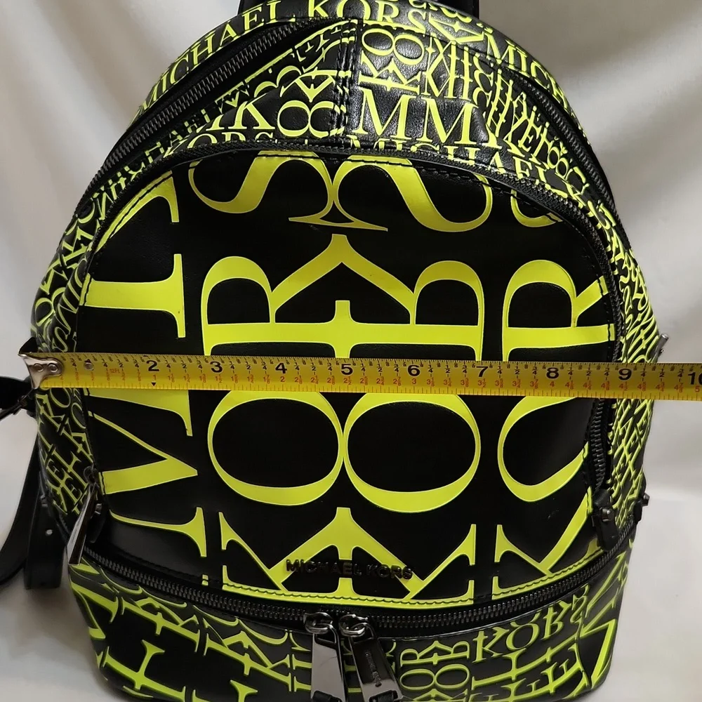 Michael Kors Rhea Medium Newsprint Print Logo Leather Backpack